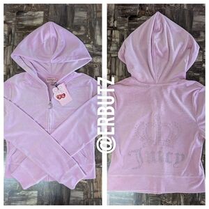 Juicy Couture 💎 Y2K Bling Luxe Heritage Velour Zip Up Hoodie, Floral Bloom, M